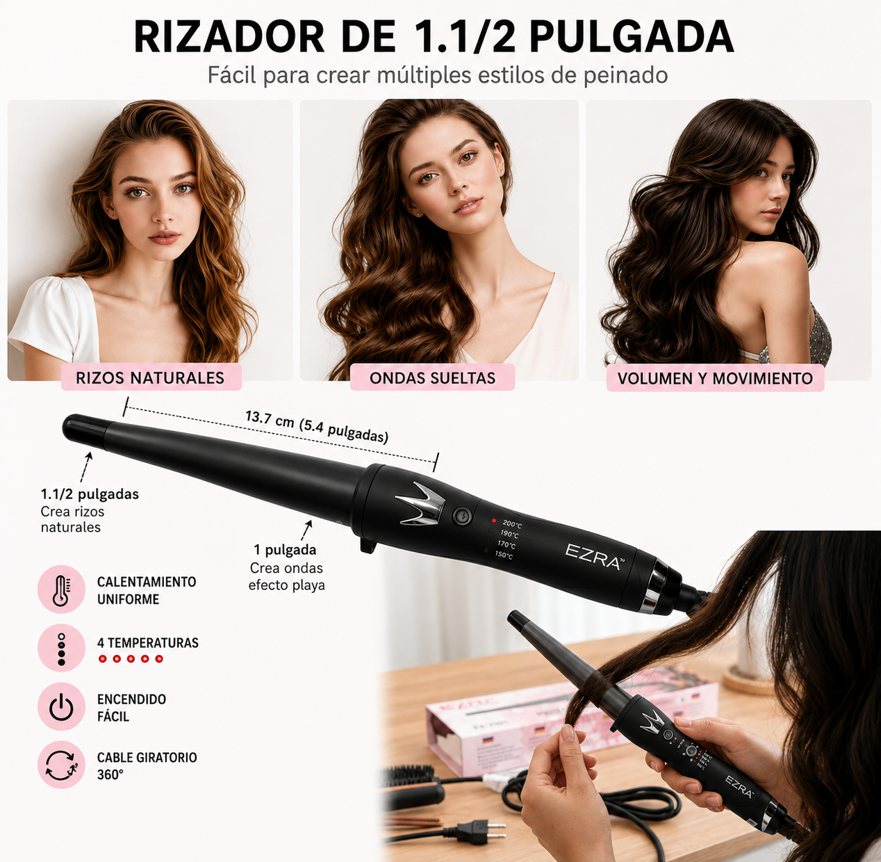 Pinza Rizadora para Cabello Delgada