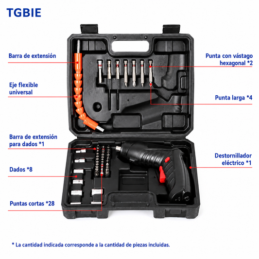 Taladro Eléctrico Recargable 3.6V con Kit de 47 Piezas