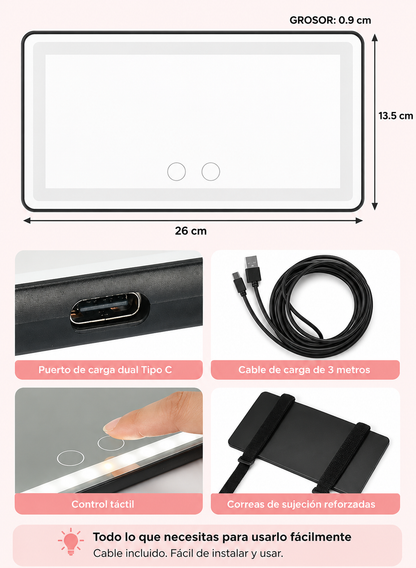 Espejo Para Carros Recargable Con Luz Led