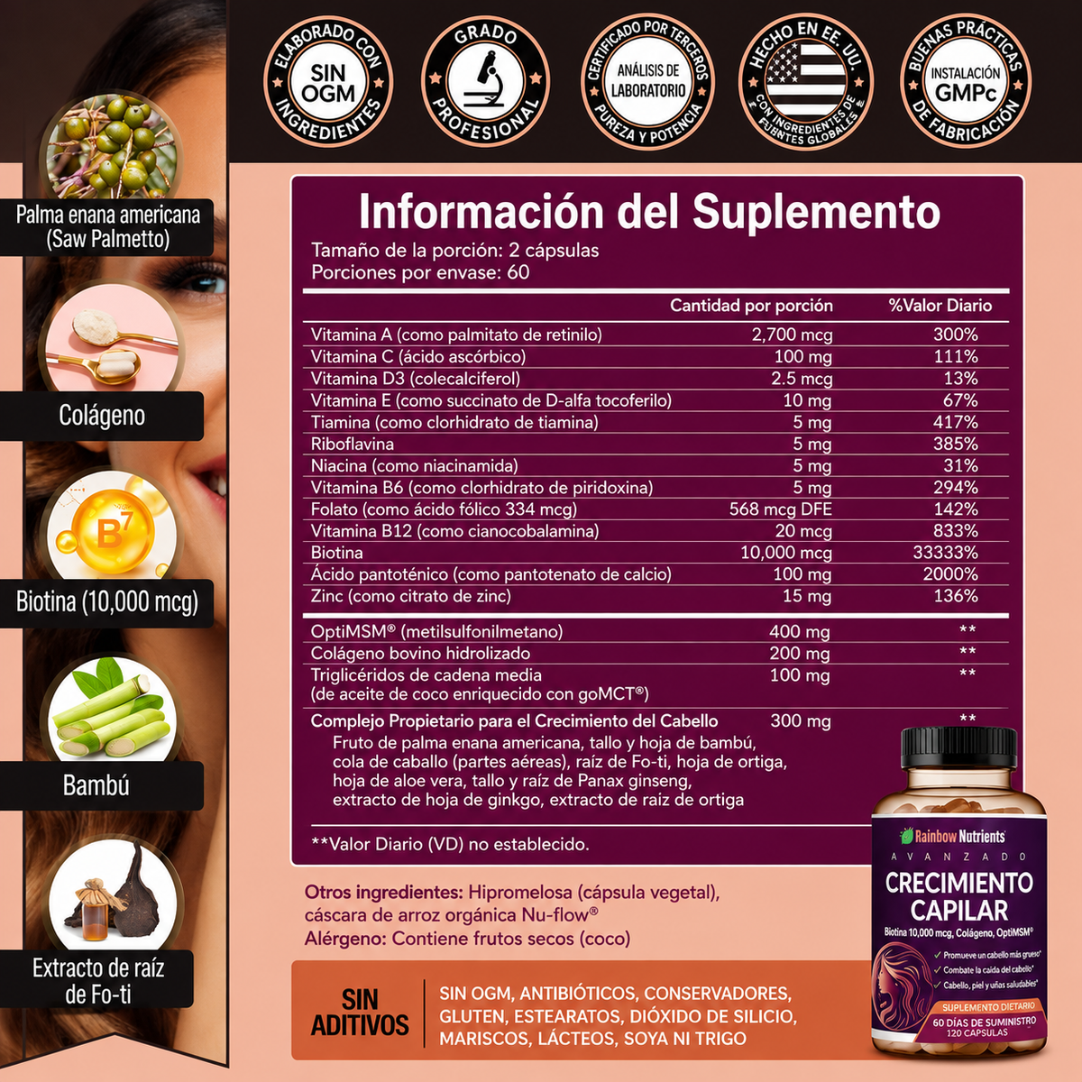 HAIR GROWTH – Rainbow Nutrients Advanced x120 Cápsulas